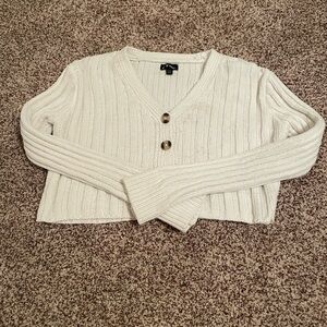 White Ribbed Cardigan with Gold Buttons